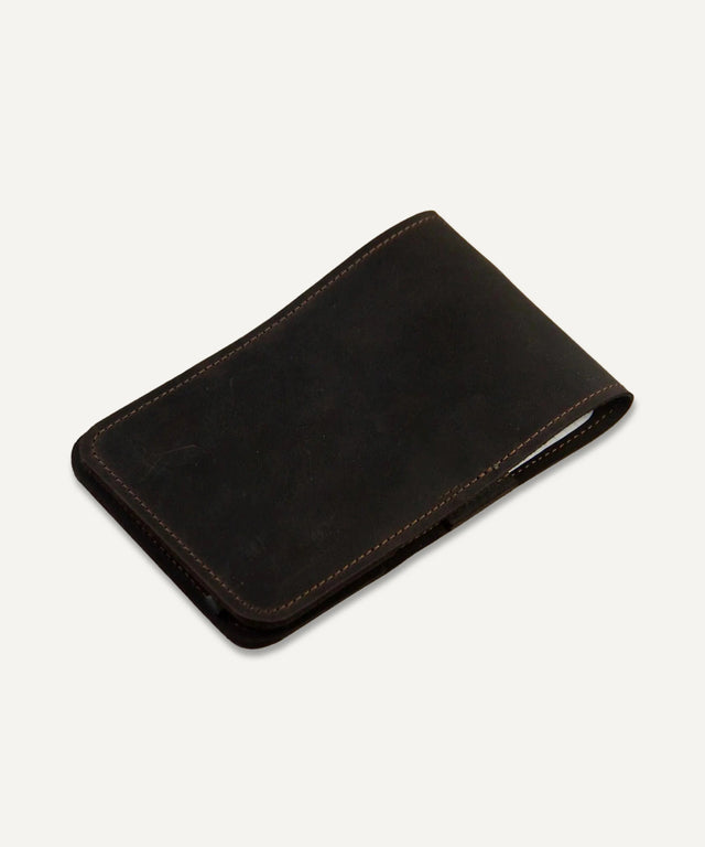 Pikore black leather golf scorecard holder with neat stitching and sleek design