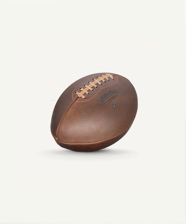 Leather Head Sports leather watermelon football in brown leather with traditional laces and vintage design