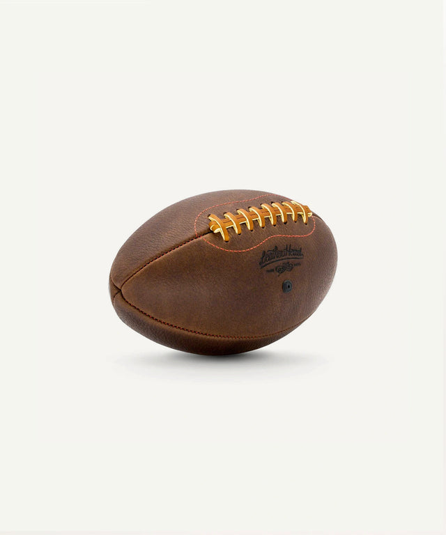 Leather Head Sports premium leather football with classic brown design and yellow laces