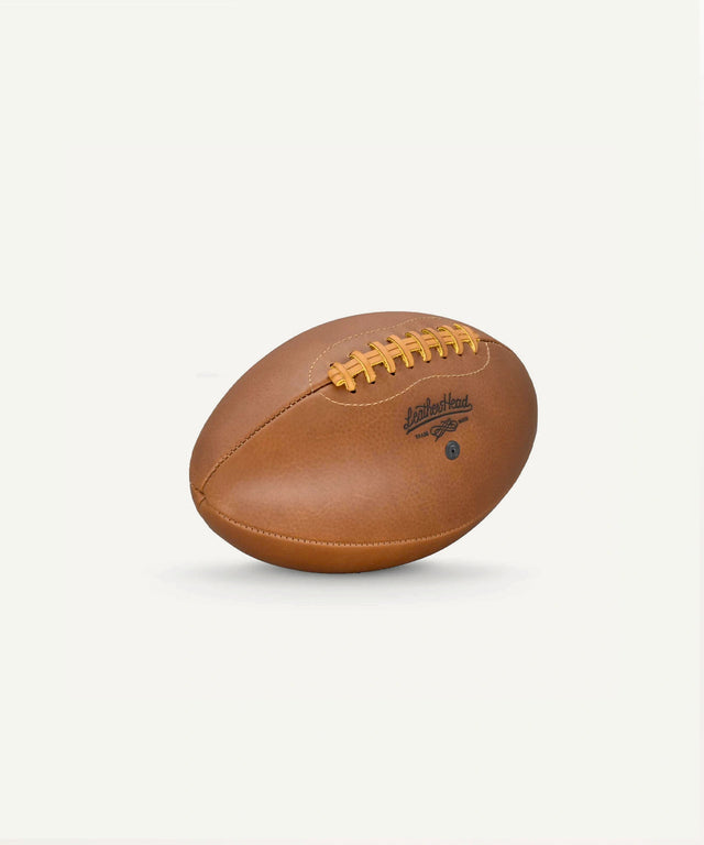 Leather Head Sports premium leather football with classic brown design and yellow laces