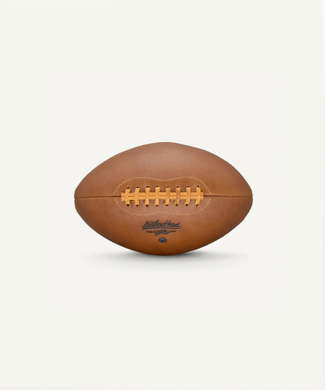 Leather Head Sports premium leather football with classic brown finish and stitched laces