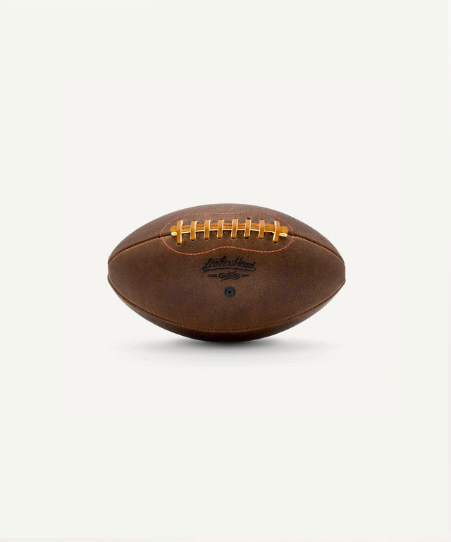 Leather Head Sports premium leather football with classic brown design and yellow laces