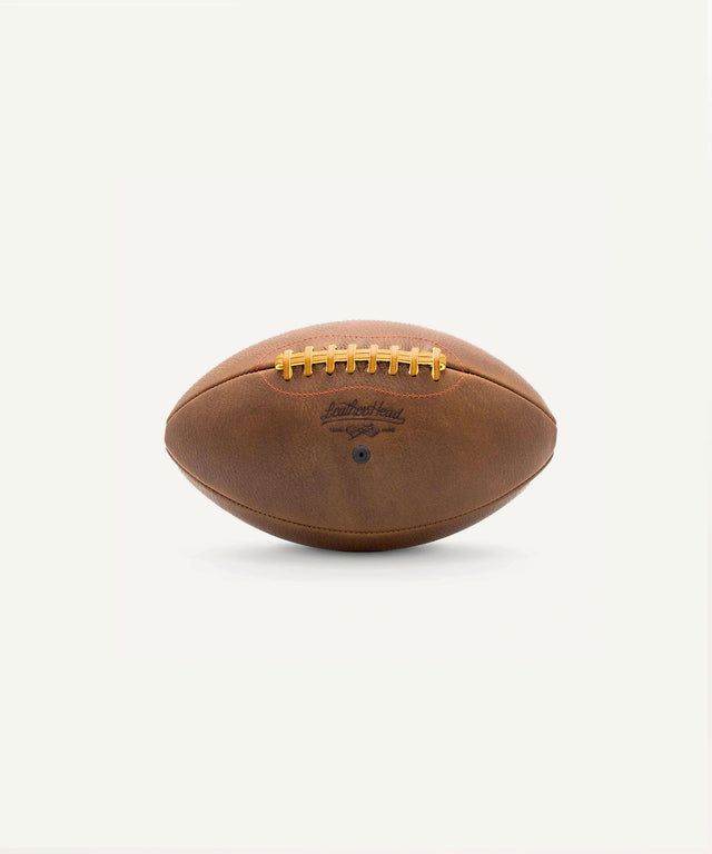 Leather Head Sports premium leather football with classic brown design and yellow laces