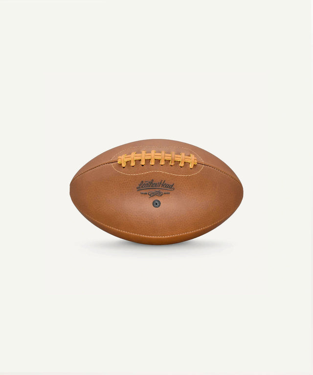 Leather Head Sports premium leather football with classic brown finish and yellow laces