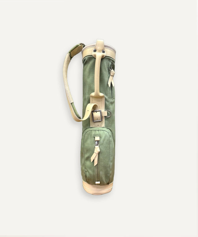 Little Sundays Golf kids golf bag in green with beige straps designed for kids golf clubs