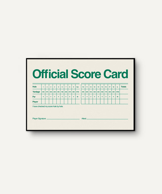 Sandgrain Studio art print of Masters golf scorecard in vintage style with official score card design