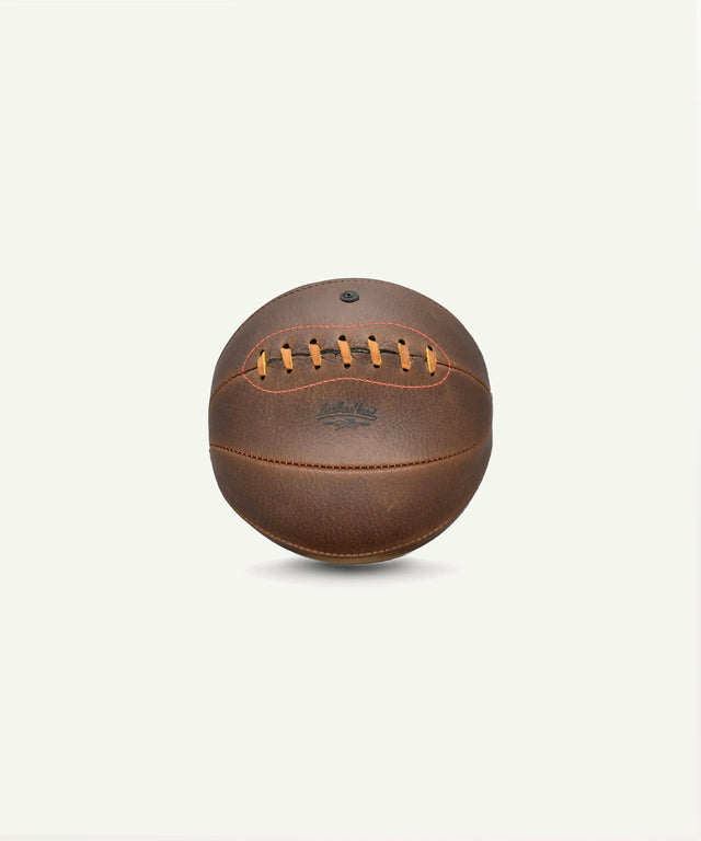 Leather Head Sports mini leather basketball in brown vintage style with stitched laces design