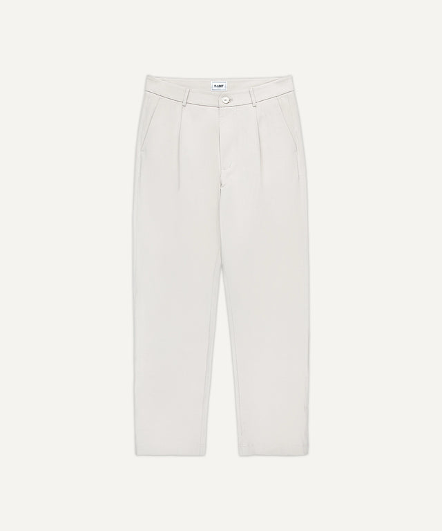 Kadet beige pleated chino pants for men with button closure and side pockets