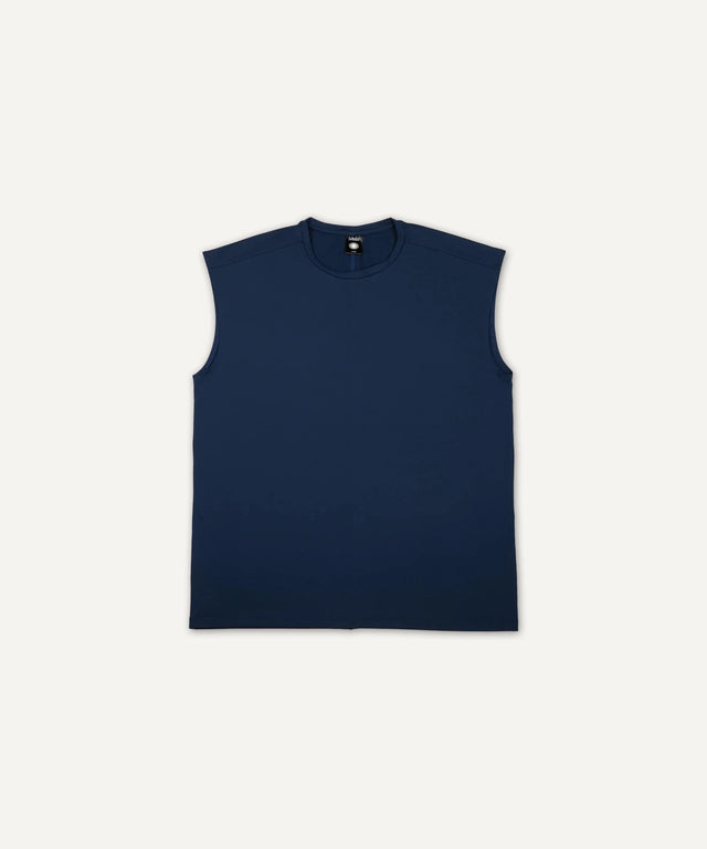 Solstice Athletics navy sleeveless shirt made from premium workout clothing fabric