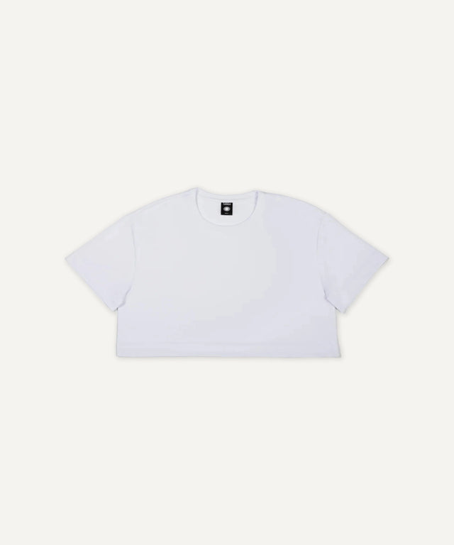 Solstice Athletics white crop top t-shirt in premium workout clothing for comfortable activewear