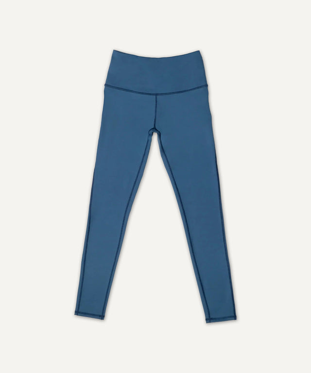 Solstice Athletics blue high-waisted leggings made of premium workout clothing material for comfort and performance