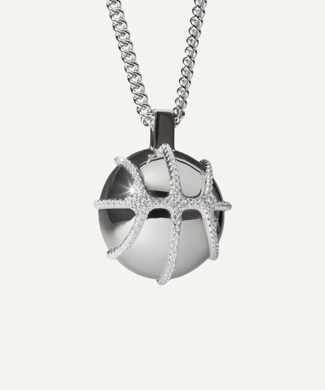 Victor Solomon basketball jewelry silver pendant necklace with diamond accents gifts for basketball fans