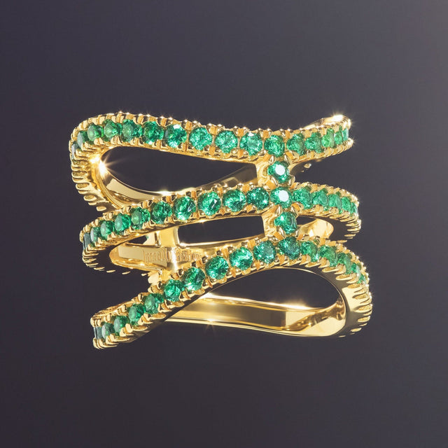 Victor Solomon gold ring with green stones stylish basketball jewelry gifts for basketball fans