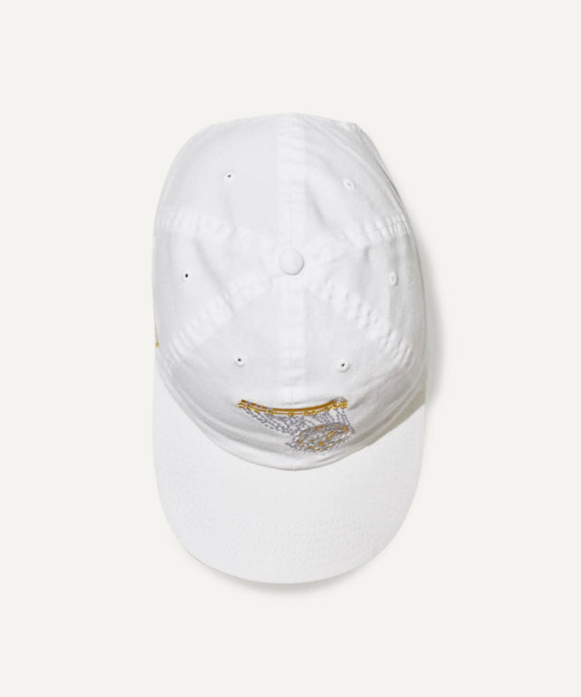 White baseball cap from Literally Balling featuring Victor Solomon basketball design perfect for gifts for basketball fans