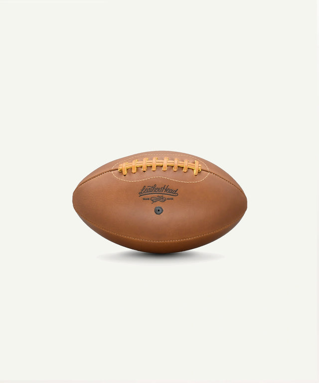 Leather Head Sports vintage leather football with classic brown leather and yellow laces for authentic gear