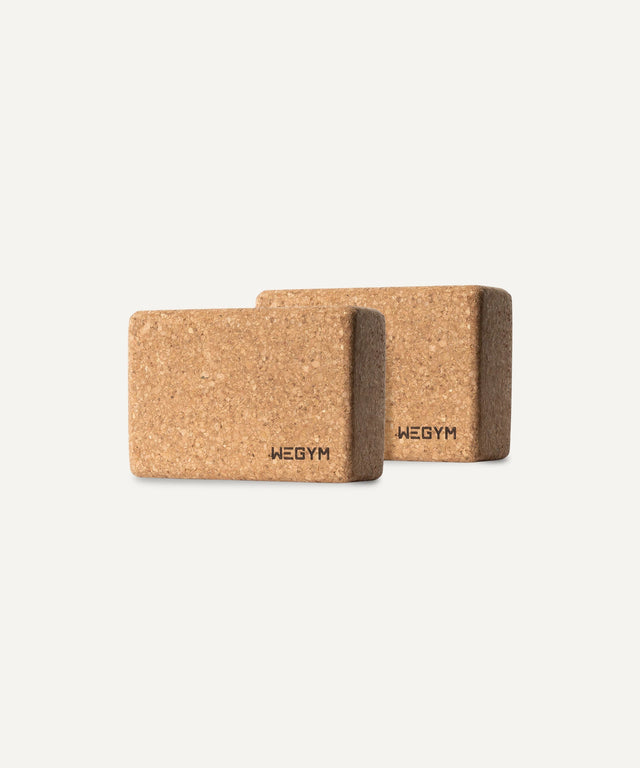 WeGym cork yoga block set with natural cork texture for support and stability in yoga practice